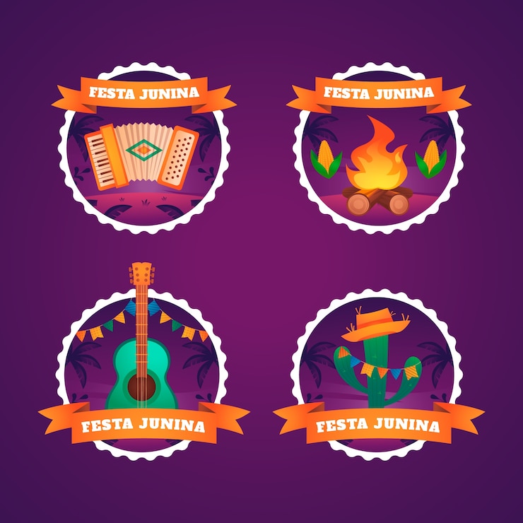 Vector gratuito colección de etiquetas de festas juninas degradadas