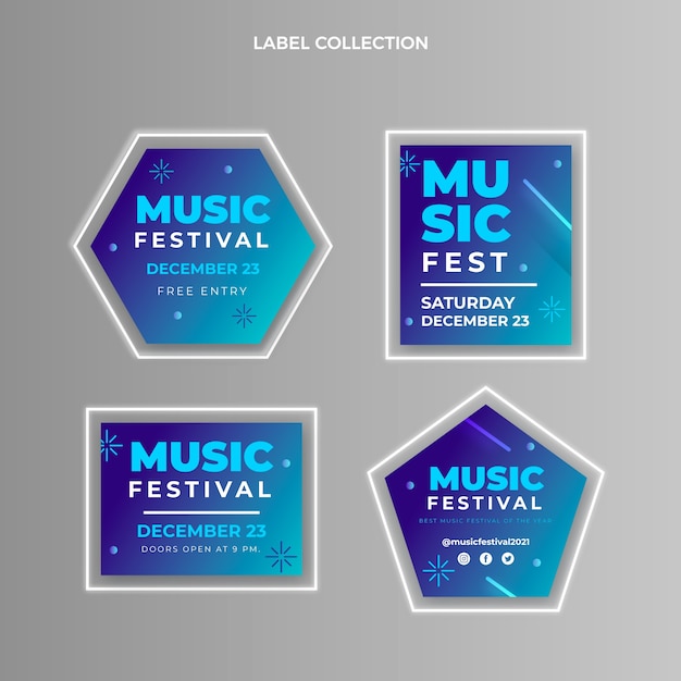 Colección de etiquetas de festival de música colorido degradado