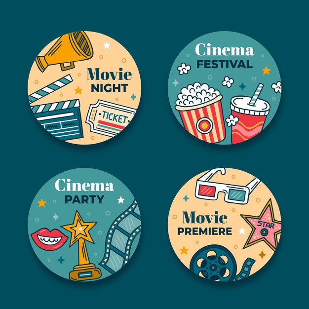 Colección de etiquetas de festivales de cine y cine.