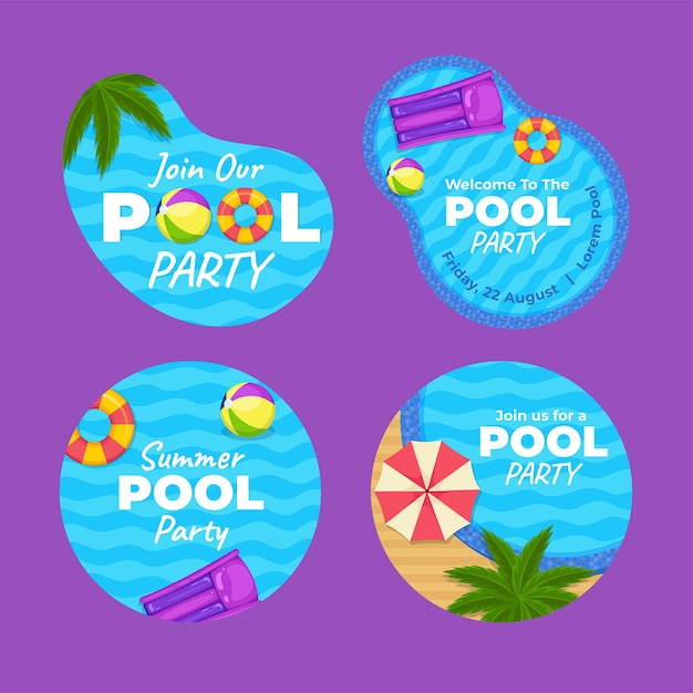 Vector gratuito colección de etiquetas para fiesta en la piscina