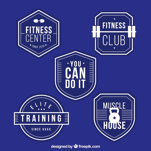 Vector gratuito colección de etiquetas de fitness azules