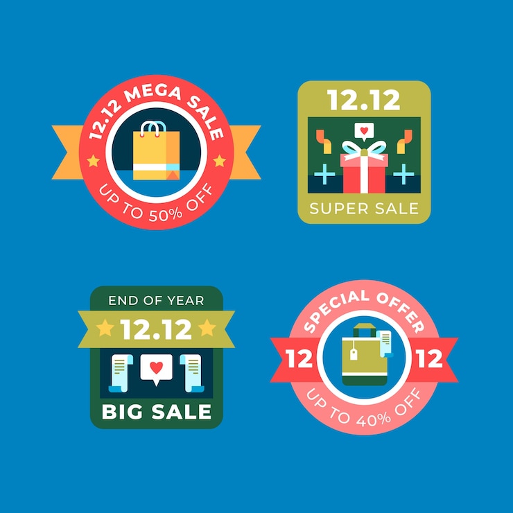 Vector gratuito colección de etiquetas flat 12.12 día de compras