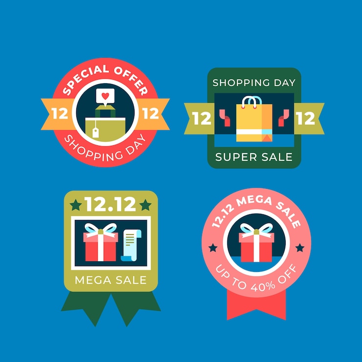 Vector gratuito colección de etiquetas flat 12.12 día de compras