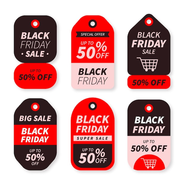 Vector gratuito colección etiquetas flat black friday