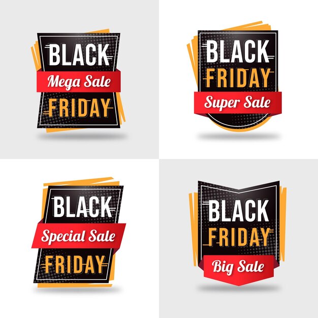 Vector gratuito colección etiquetas flat black friday