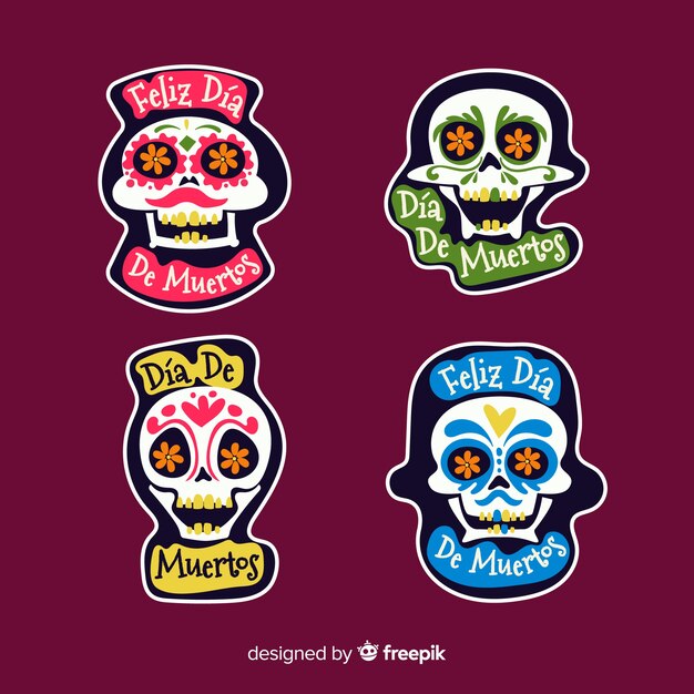 Colección de etiquetas Flat día de muertos