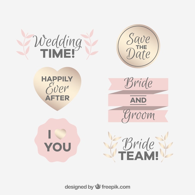 Vector gratuito colección de etiquetas florales de boda en estilo plano