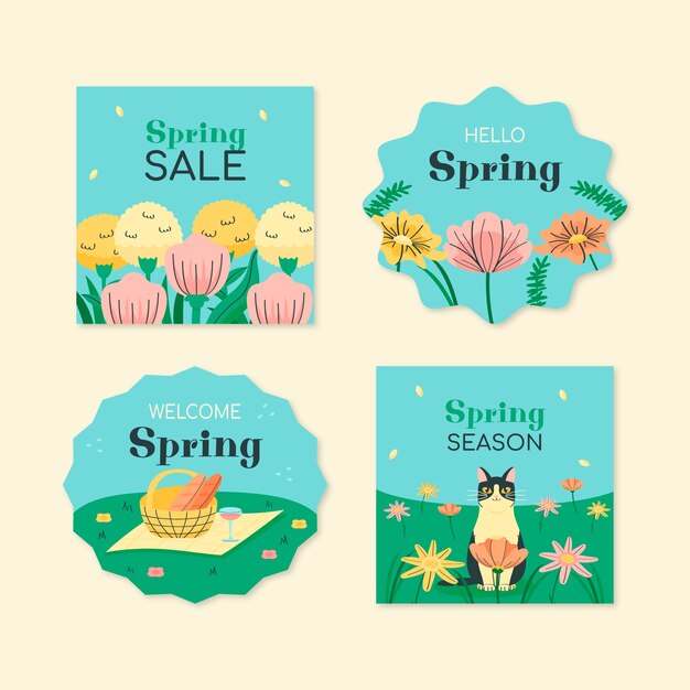 Colección de etiquetas florales de celebración de primavera