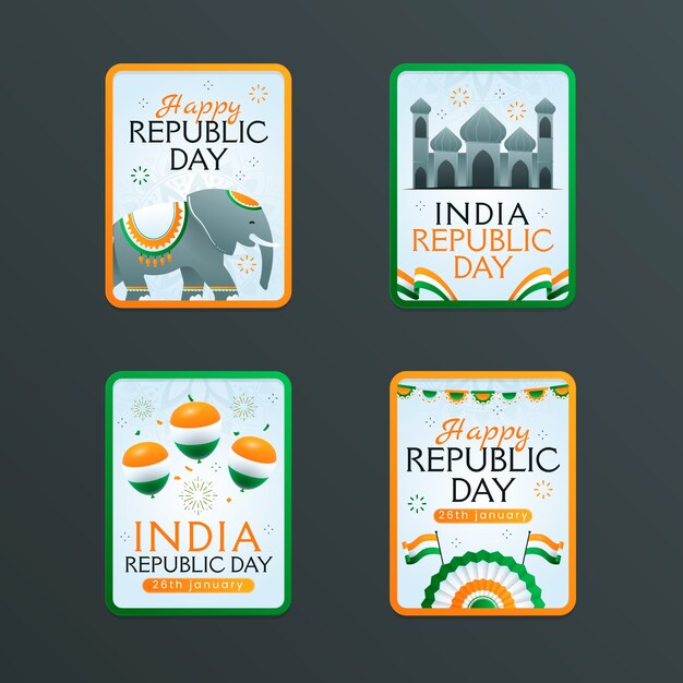 Colección de etiquetas de gradiente para la celebración del Día de la República de la India