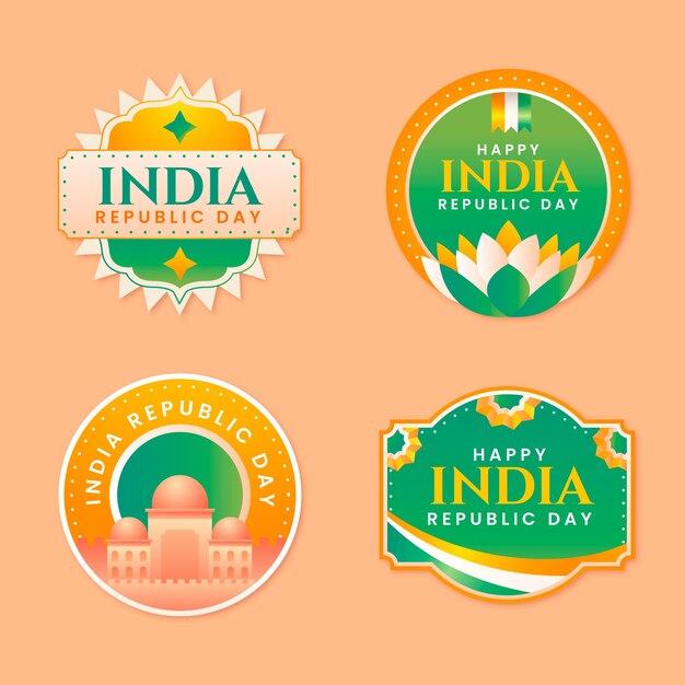 Colección de etiquetas de gradiente para la celebración del Día de la República de la India