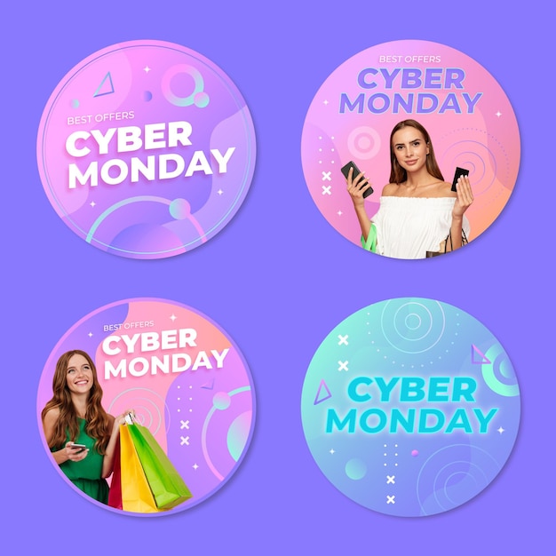 Colección de etiquetas gradiente cyber monday