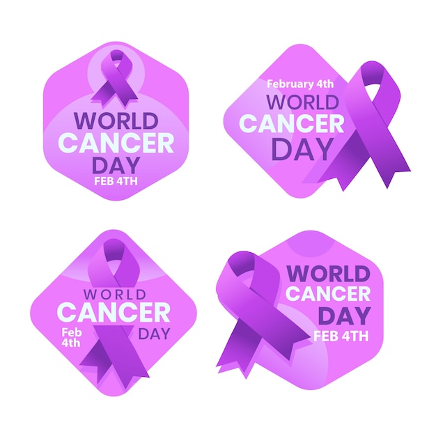 Colección de etiquetas gradiente del día mundial del cáncer