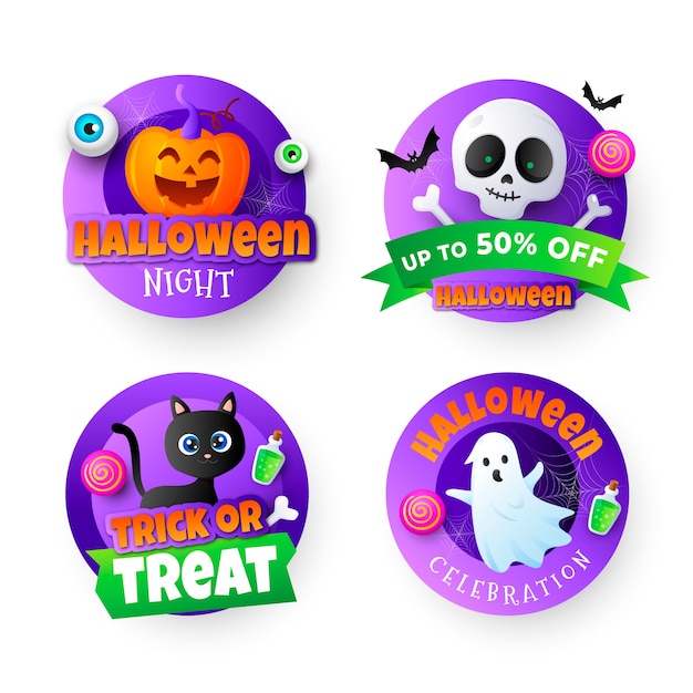 Vector gratuito colección de etiquetas gradiente de halloween