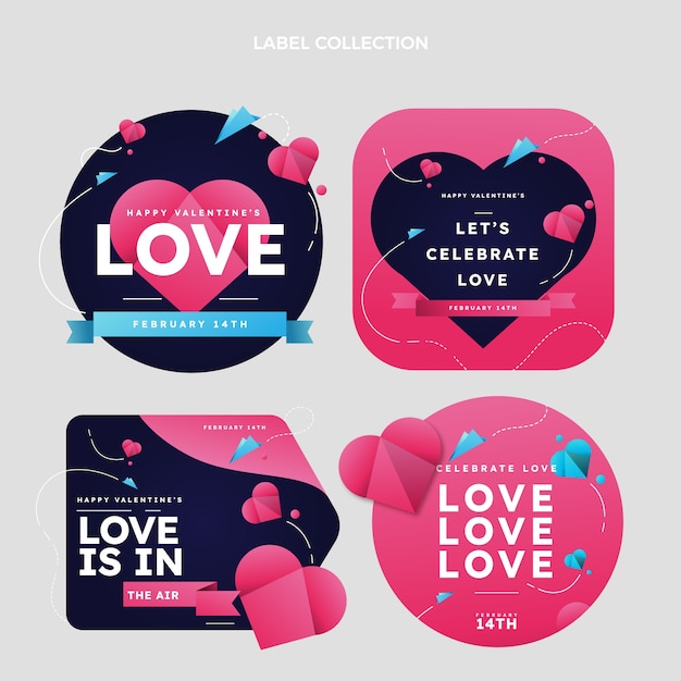 Vector gratuito colección de etiquetas gradiente de san valentín