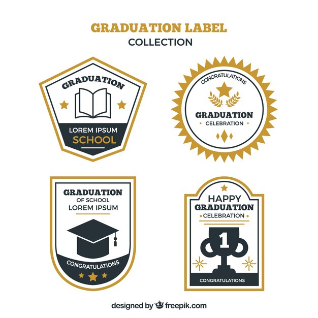 Colección de etiquetas de graduación con diseño plano