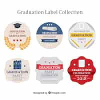 Vector gratuito colección de etiquetas de graduación en estilo plano