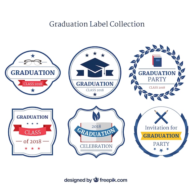 Colección de etiquetas de graduación en estilo plano