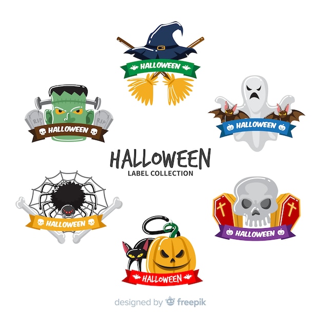 Vector gratuito colección de etiquetas de halloween en diseño plano