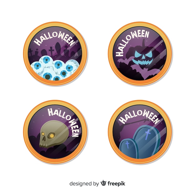 Colección de etiquetas de halloween en diseño plano