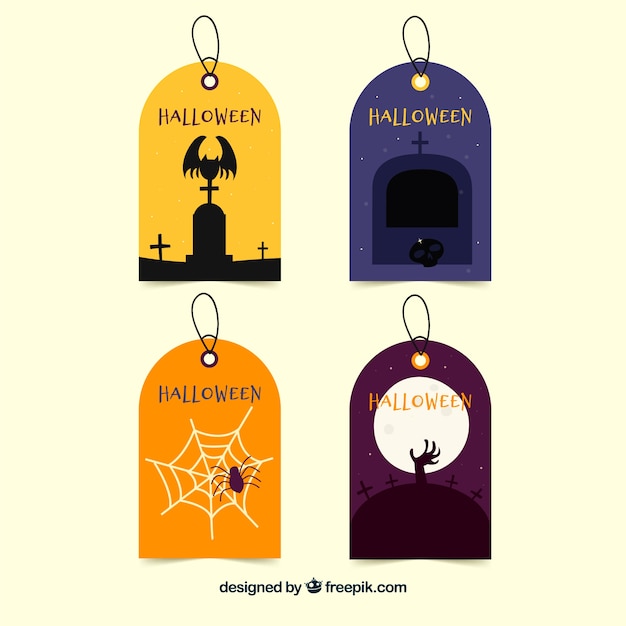 Colección de etiquetas de halloween en diseño plano