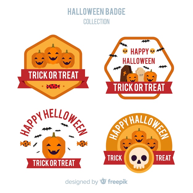 Colección de etiquetas de halloween en diseño plano