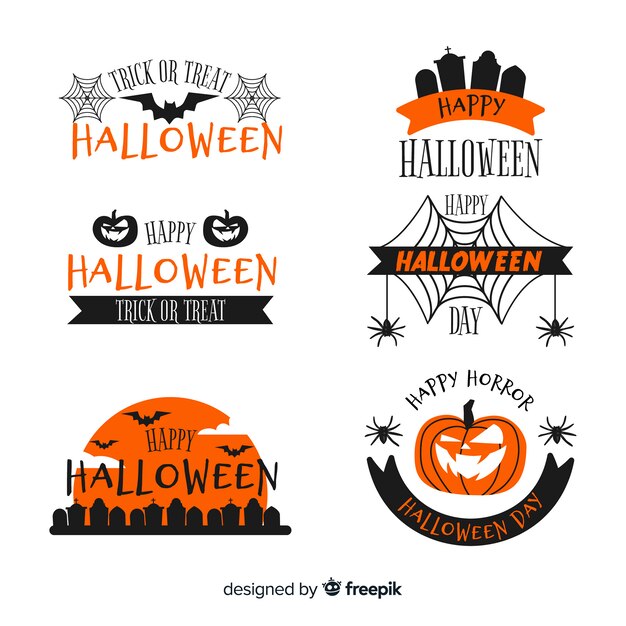 Colección de etiquetas de halloween en diseño plano