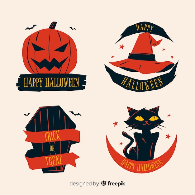 Colección de etiquetas de halloween en diseño plano