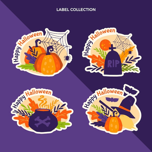 Vector gratuito colección de etiquetas de halloween planas dibujadas a mano