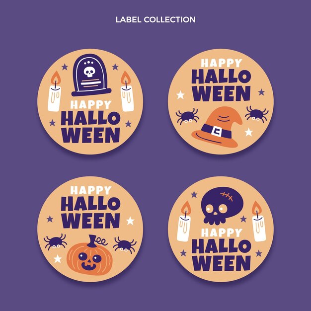 Colección de etiquetas de halloween planas dibujadas a mano