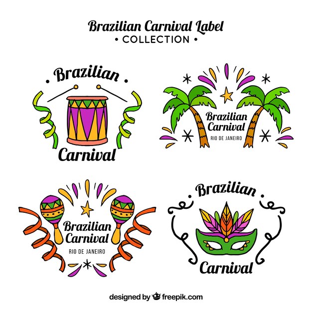 Colección de etiquetas hechas a mano del carnaval brasileño
