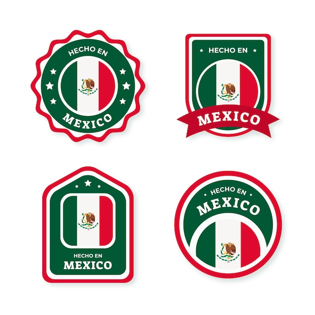 Vector gratuito colección de etiquetas hecho en mexico de diseño plano