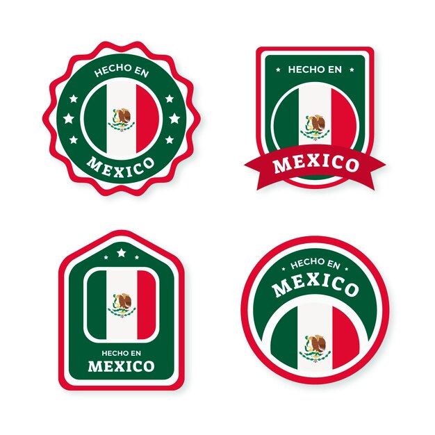 Colección de etiquetas hecho en mexico de diseño plano