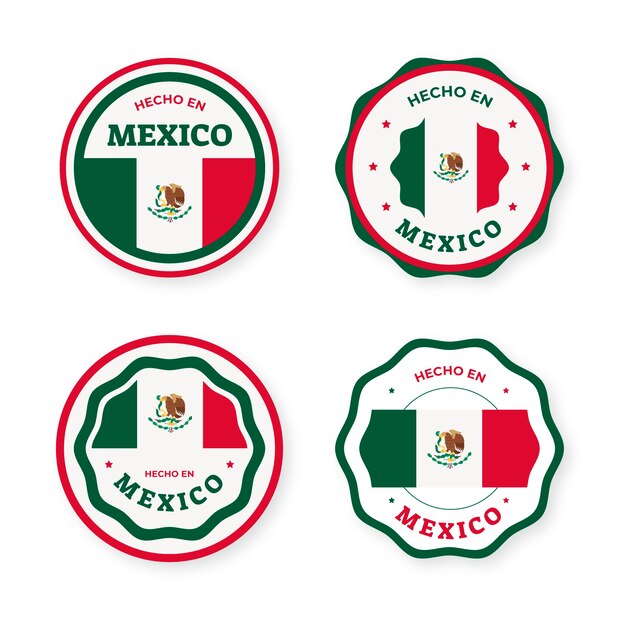 Colección de etiquetas hecho en mexico de diseño plano