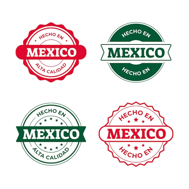 Colección de etiquetas hecho en mexico de diseño plano