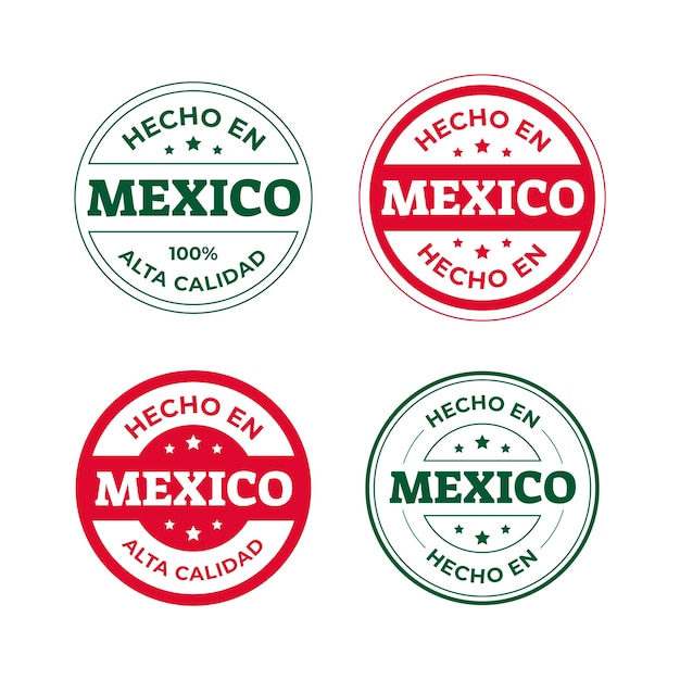 Colección de etiquetas hecho en mexico de diseño plano