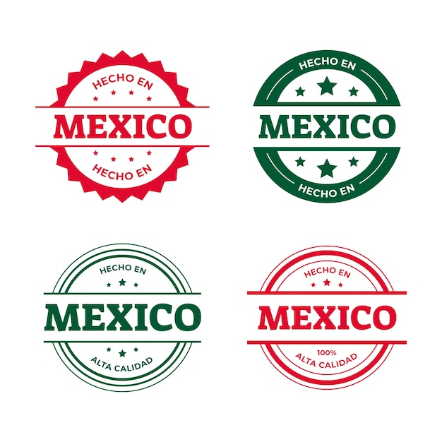 Colección de etiquetas hecho en mexico de diseño plano