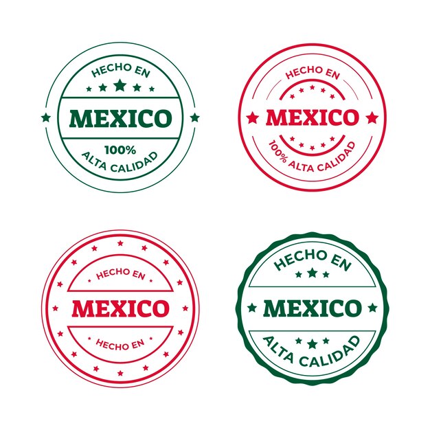 Colección de etiquetas hecho en mexico de diseño plano
