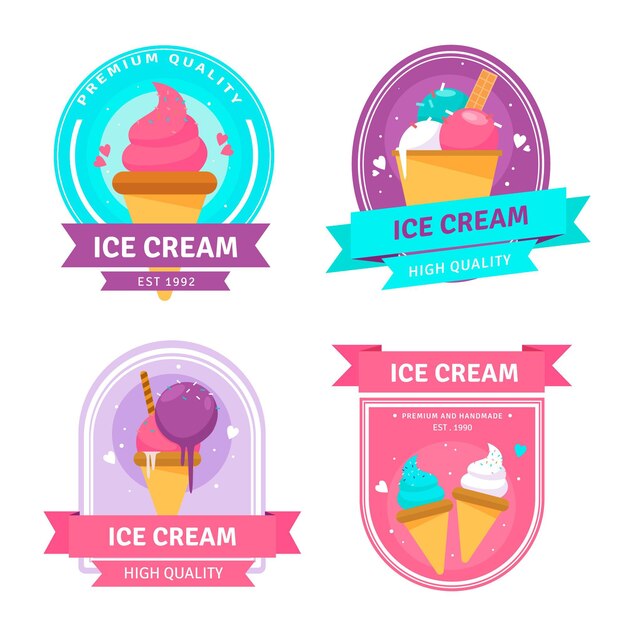 Colección de etiquetas de helado planas