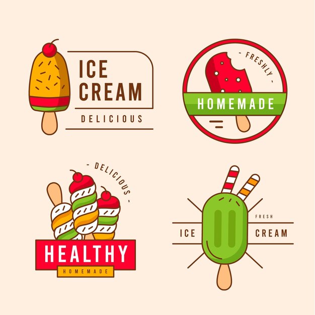 Colección de etiquetas de helado planas