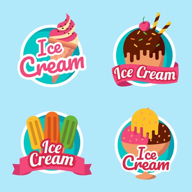 Colección de etiquetas de helado planas