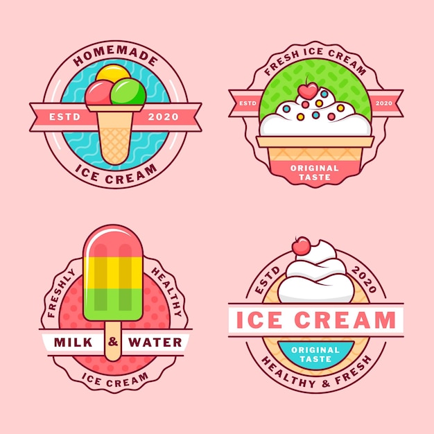 Vector gratuito colección de etiquetas de helado planas