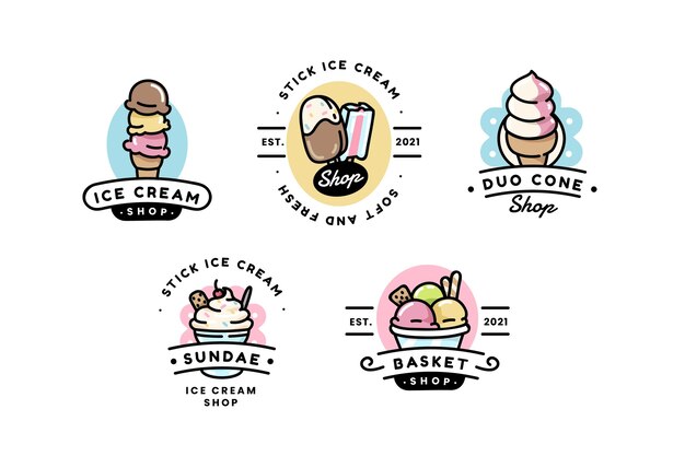 Colección de etiquetas de helado planas