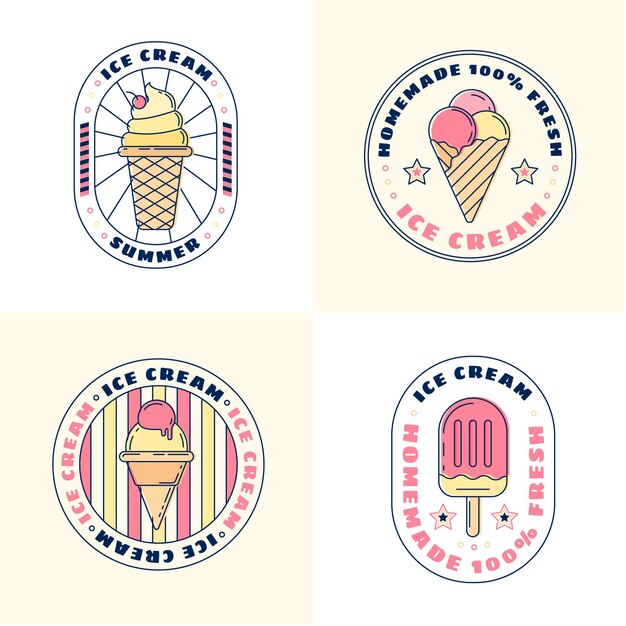 Colección de etiquetas de helado plano lineal