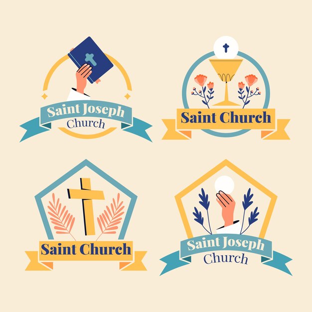 Colección de etiquetas de iglesia de diseño plano
