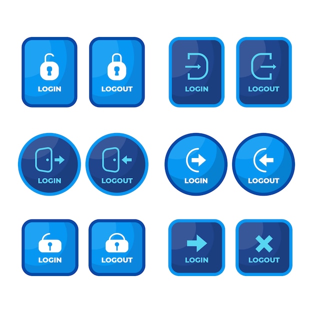 Vector gratuito colección de etiquetas de inicio y cierre de sesión de diseño plano