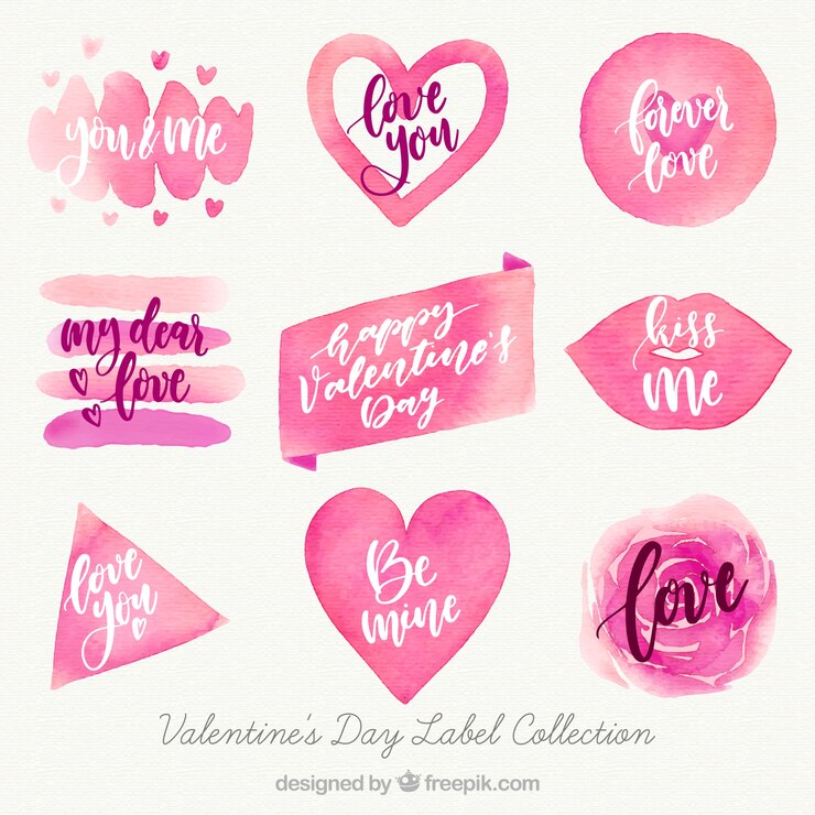 Vector gratuito colección de etiquetas/insignias de acuarela de san valentín