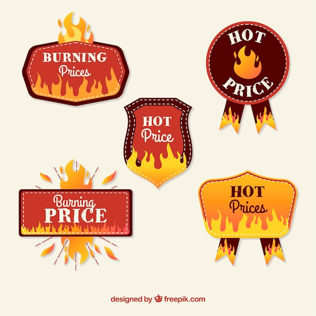 Vector gratuito colección de etiquetas / insignias de fuego con diseño plano