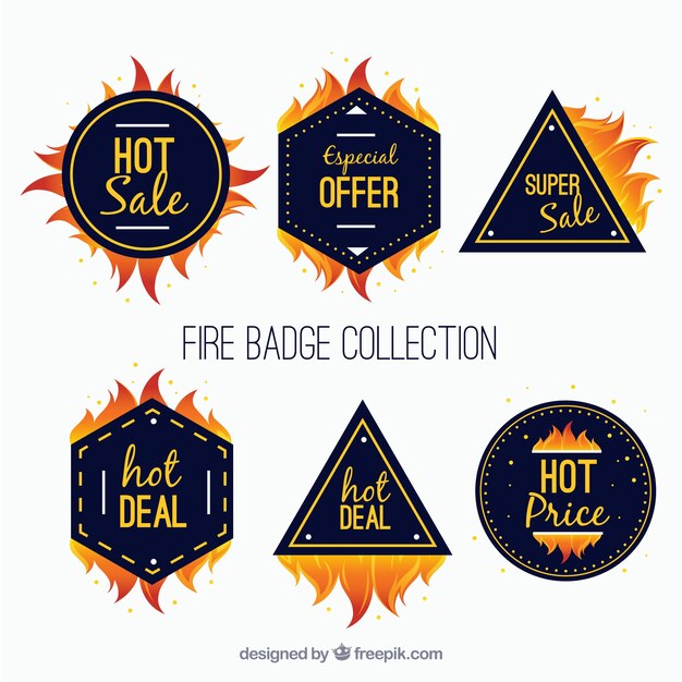 Colección de etiquetas / insignias de fuego con diseño plano