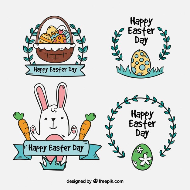 Colección de etiquetas/insignias hechas a mano del día de pascua