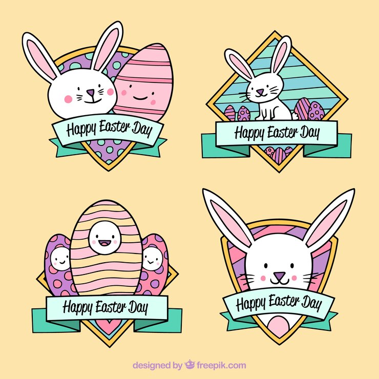 Vector gratuito colección de etiquetas/insignias hechas a mano del día de pascua